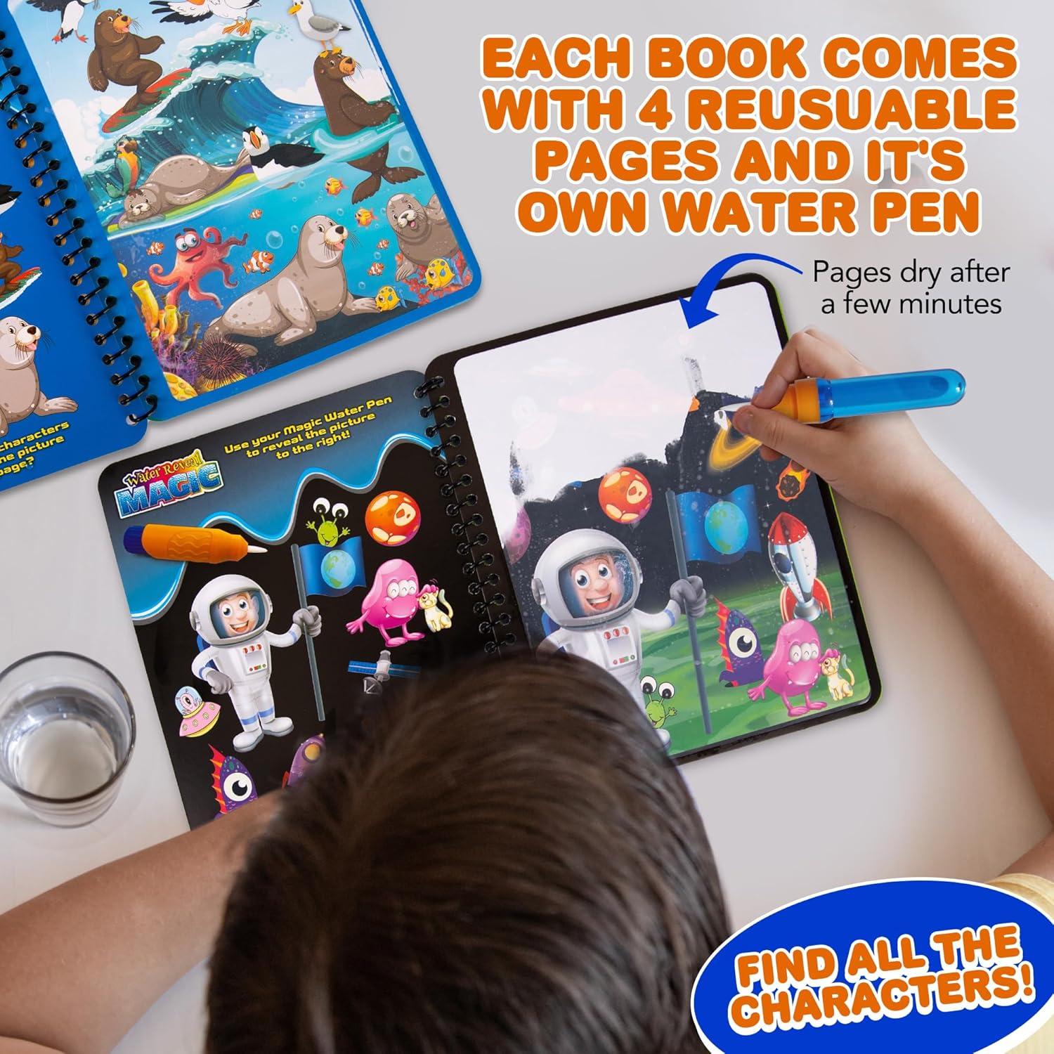 imageArtCreativity 4 Pack Magic Water Coloring Books for Toddlers Reusable Magic Water Pen Coloring Books for Kids  Mess Free Water Art Book for Toddlers  Travel Activity Toys NoMess Coloring