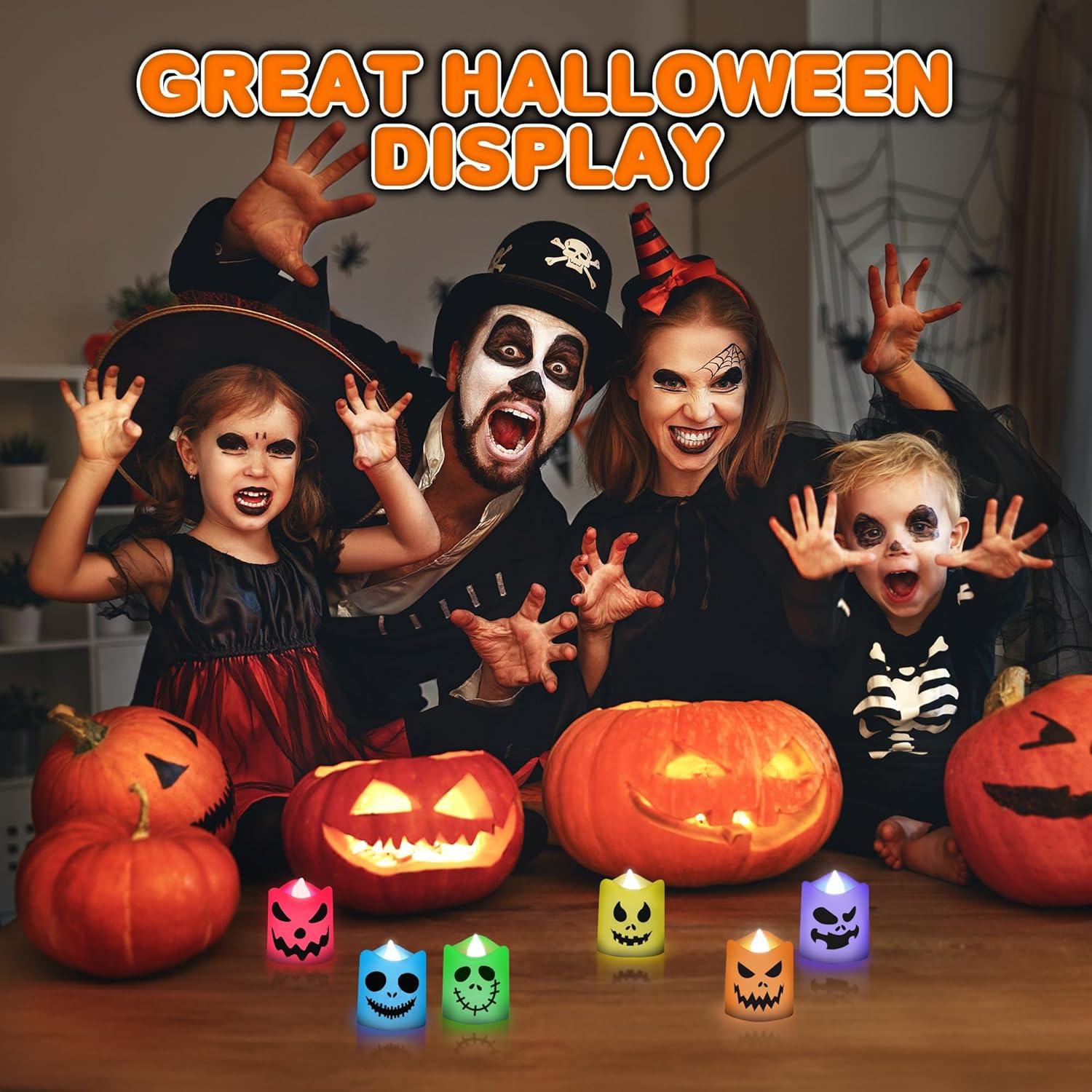 imageArtCreativity Flameless Halloween LED Candles  Set of 6 Battery Operated Votive Candles With Remote Timer and 12 Colors  Indoor Decorations
