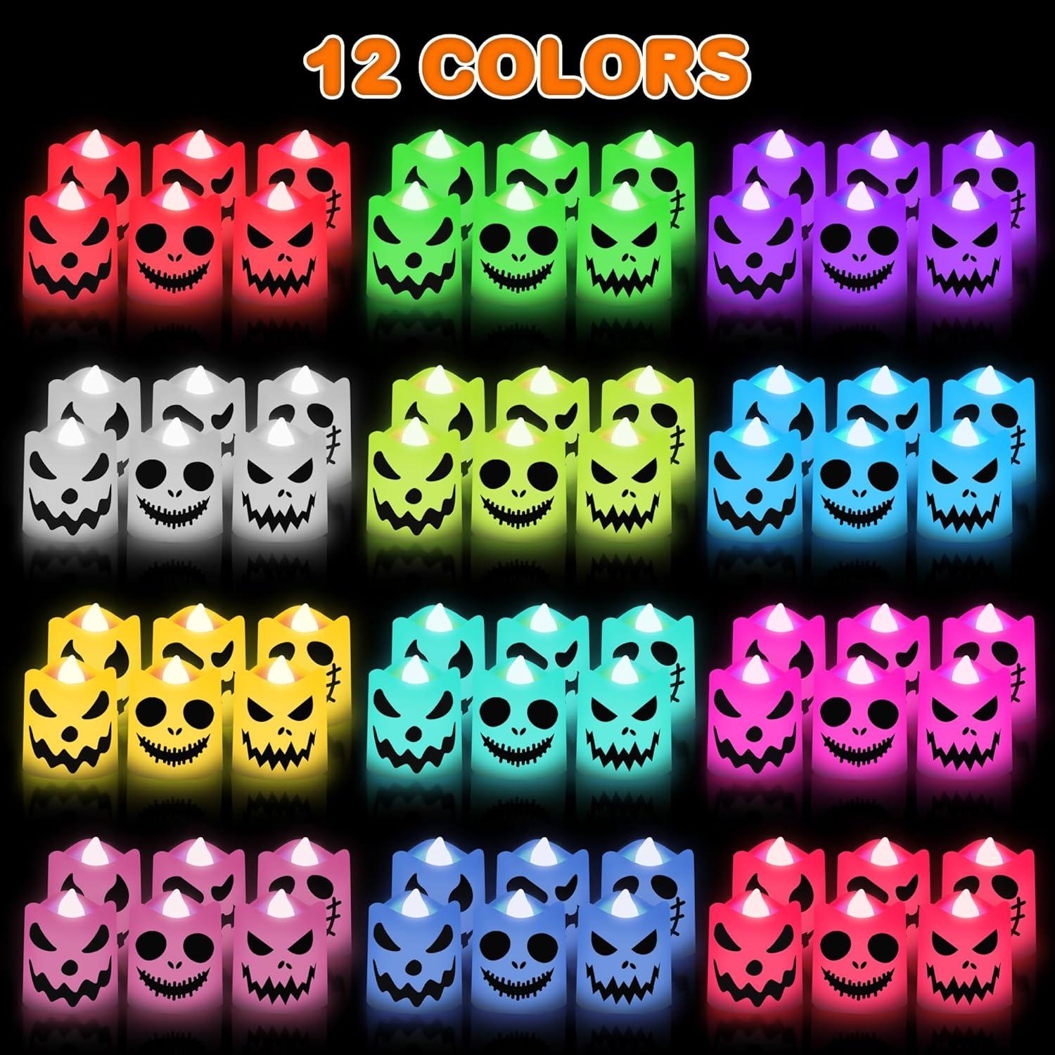imageArtCreativity Flameless Halloween LED Candles  Set of 6 Battery Operated Votive Candles With Remote Timer and 12 Colors  Indoor Decorations