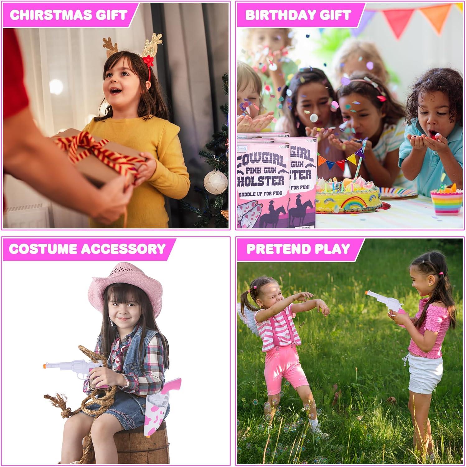 imageArtCreativity Pink Cowgirl Holster and Western Toy Gun Set Pink Toy Gun with Holster for Girls Cowgirl Costume 2 Gun Toys and Brown Western Belt Cowgirl Accessories for Girls Halloween Costume