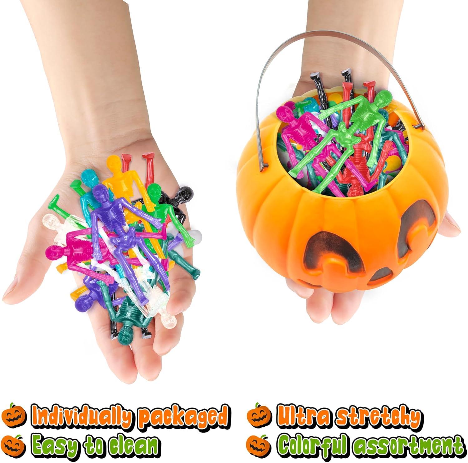 imageArtCreativity Super Stretchy Skeleton Toys  Set of 48  Halloween Toys for Kids in 10 Vibrant Colors  Stretch 7X Their Size  Halloween Party Favors Goodie Bag Fillers and Pinata Stuffers