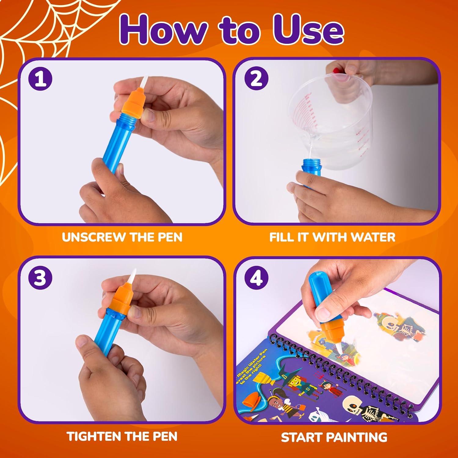 imageHalloween Party Favors for Toddlers 4 Pack Halloween Water Coloring Books for Kids Halloween Activities for Kids Boo Basket Stuffers Halloween Treats Halloween Toys Toddler Travel Essentials Gift for Toddlers