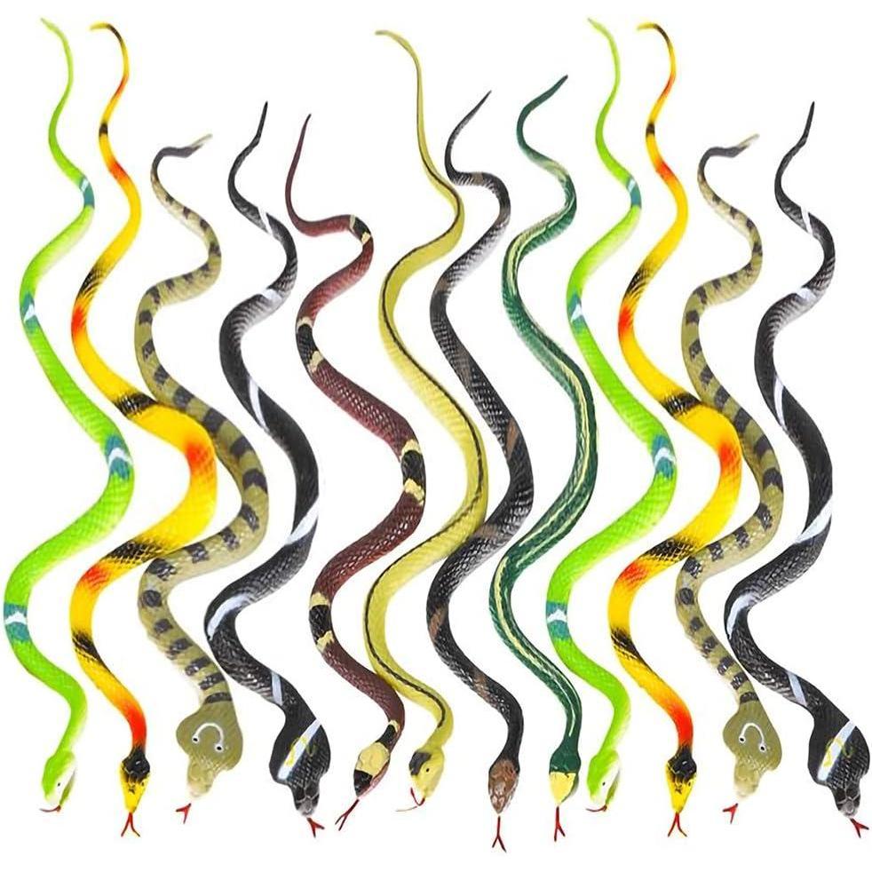 imageArtCreativity 12 Packs of Fake Snakes 14 Inch  Realistic Assorted Rubber Snake Toy for Kids  Snakes Garden Props to Scare Birds Birthday Party Favor Halloween Props Prank Gift for Boys and Girls