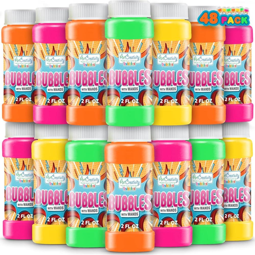 imageArtCreativity 48 Pack Bubble Bottles with Wand  Bubbles for Kids Bulk Party Favors Outdoor Summer Toys Birthday Goodie Bag Fillers Bulk Bubbles for Kids in Assorted Colors48 Pack