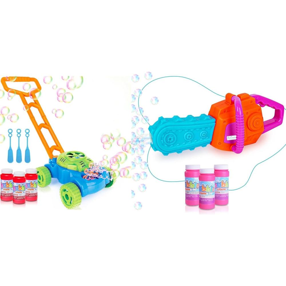 imageArtCreativity Bubble Lawn Mower Machine ampamp Bubble Chainsaw for Kids Electronic Blower Machine with Solution Included Comes with Realistic Sounds