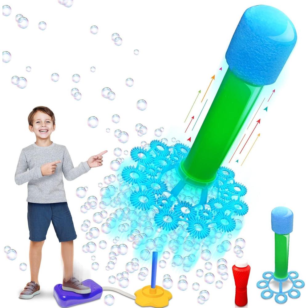 imageArtCreativity Bubble Rocket Launcher Toy Set Includes 2 Bubble Rockets Bubble Solution Pump and Base Flying Bubble Blaster Rockets for Hours of Outdoor Fun Bubble Maker Gift for Kids
