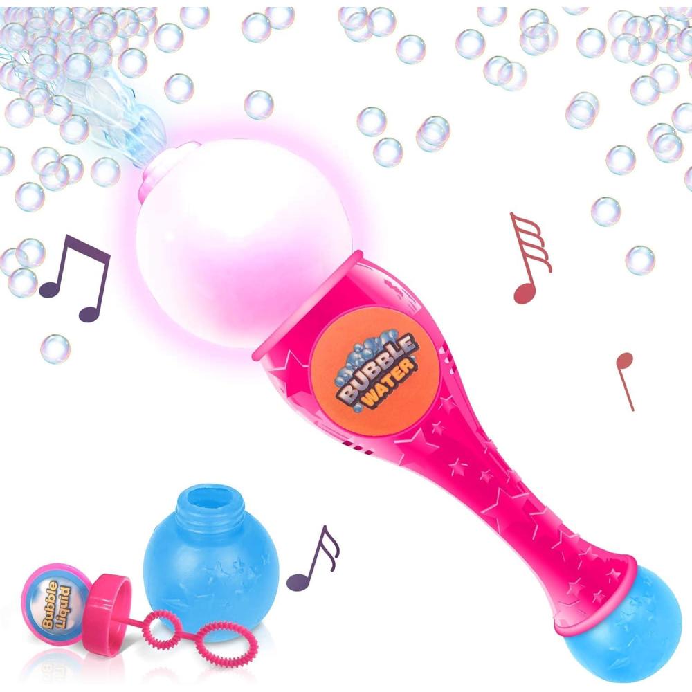 imageArtCreativity Bubble Wand for Kids Toys Light Up Automatic Bubble Blower Maker Wand with LED ampamp Music Toddler Bubble Toy Fluid ampamp Batteries Included Great Gift Idea Bubbles Party Favor  BluePink