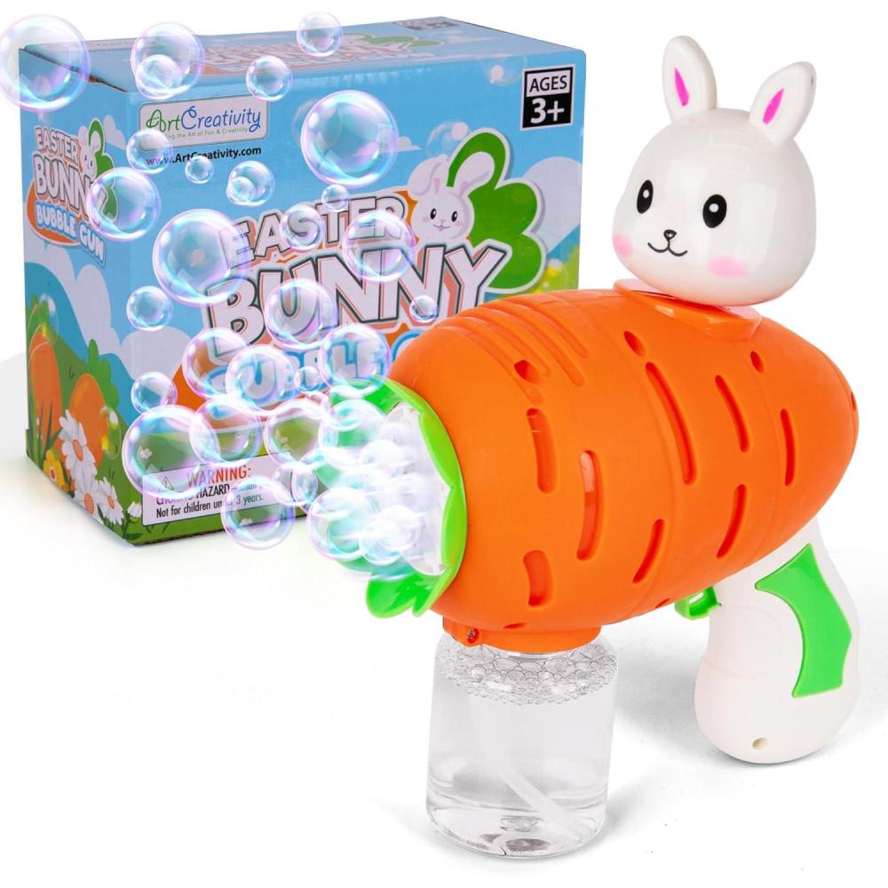 imageArtCreativity Bunny Bubble Gun  Fun CarrotShaped Easter Bubbles Toy with 100ml Solution  Perfect Easter Stuffers for Kids Toddler Boy Basket Stuffers and Bubble Play for Boys ampamp Girls