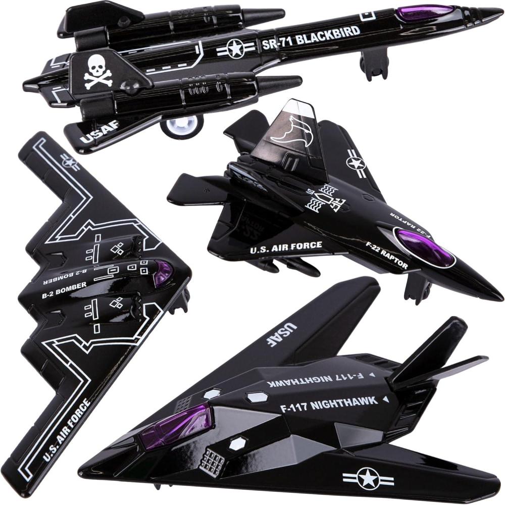 imageArtCreativity Diecast Stealth Bomber Toy Jets with Pullback Mechanism Set of 4 B2 Spirit Bombers Diecast Metal Jet Plane Airplane Toys B2 Bomber Model Military Cake Decorations Aviation Party