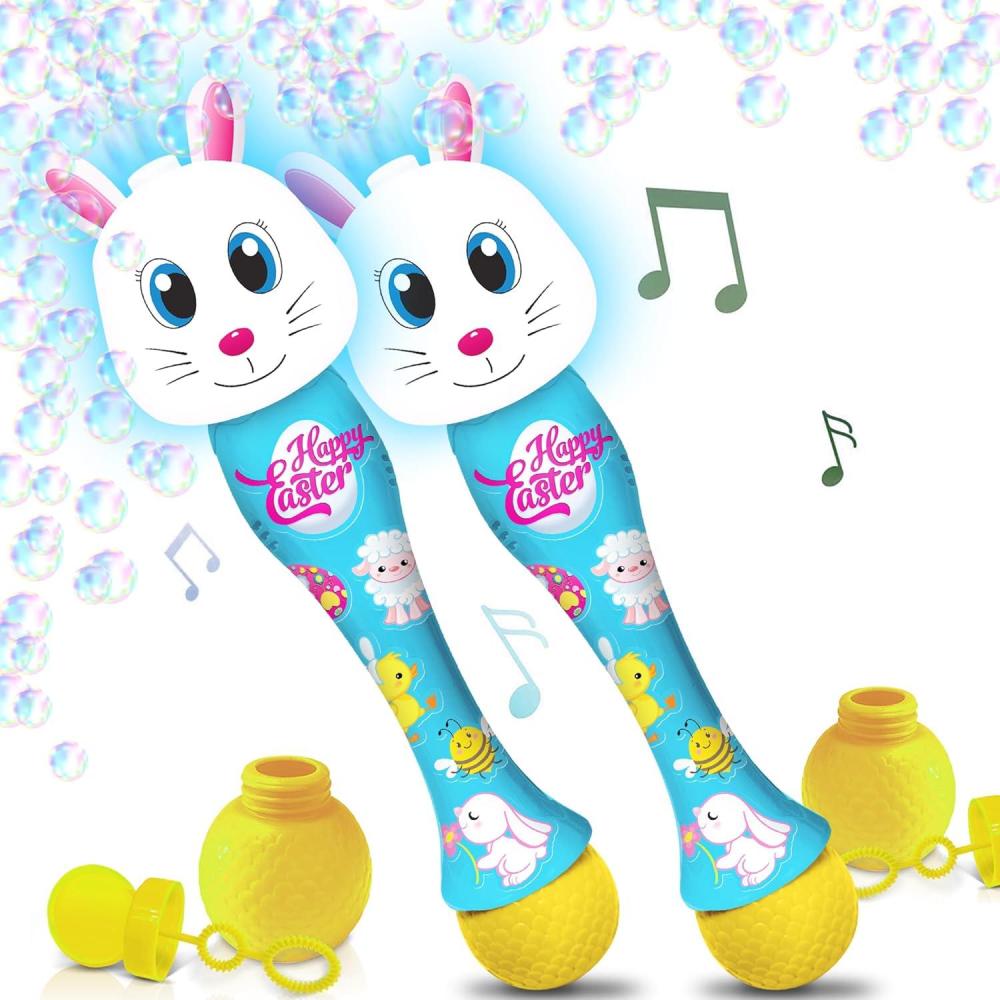 imageArtCreativity Easter Chick Bubble Wand Easter Basket Stuffers for Toddler 14quot Light Up Automatic Bubble Maker with LED ampamp Music Bubbles for Kids Toys for Toddlers 13Bunny 2 Pack