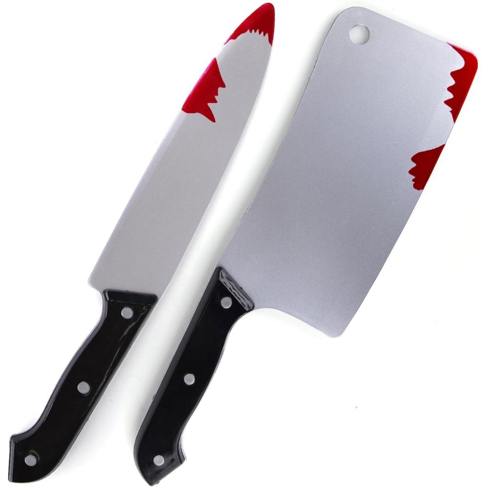 imageArtCreativity Fake Bloody Knife Set for Halloween  Bloody Knife Prop Set with Meat Cleaver and Kitchen Knife  Two Highly Detailed Plastic Knives for Halloween Costumes  Toy Knife Set with Blood
