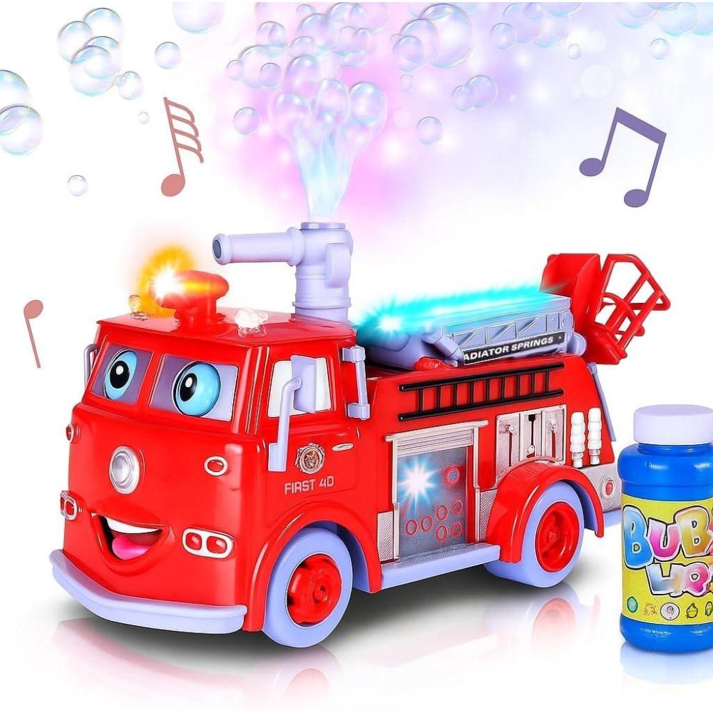 imageArtCreativity Fire Truck Toy Bubble Machine for Kids Bubble Blower Toy Truck for Toddlers with Lights Siren Effects Bubble Solution ampamp Funnel Kids Toys Gift for Boys and Girls 5