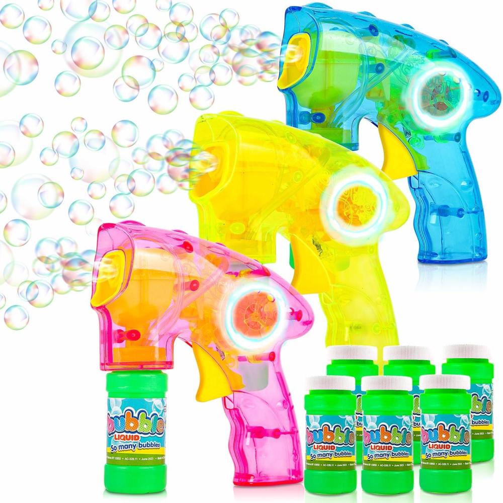 imageArtCreativity Friction Powered Light Up Bubble Blaster Gun Set of 3 No Batteries Needed Includes LED Bubbles Guns and 6 Bottles Fluid Outdoor Indoor Fun Gift Idea Summer Party Favors