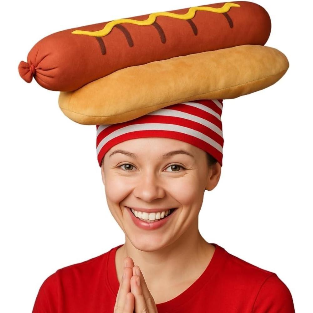 imageArtCreativity Funny Hot Dog Hat Fun Fast Food Hotdog Hat for Adults Soft Plush Costume Accessory Pizza Party Supplies Decorations One Size Fits Most for Halloween