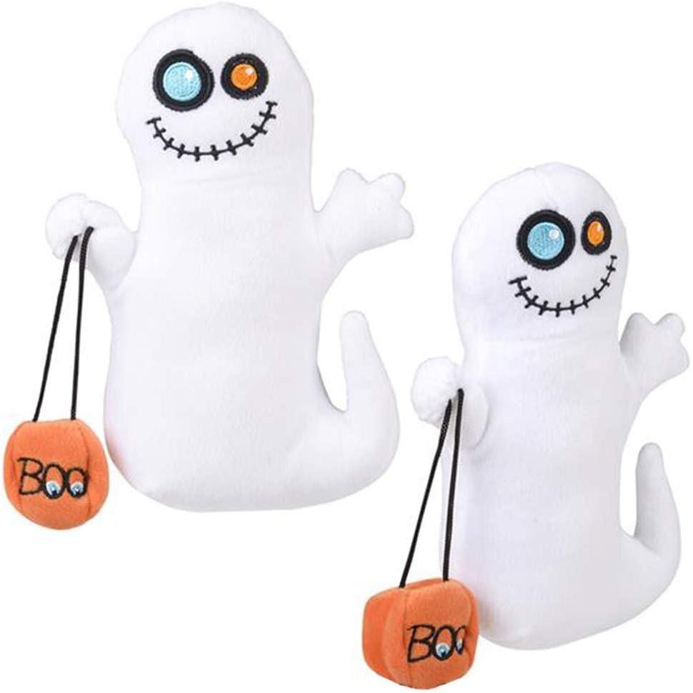 imageArtCreativity Ghost Plush Halloween Toys Set of 2 Soft Stuffed Toys with Colorful Eyes ampamp Basket Fun Halloween Party Favors for Kids Great for Spooky Events Photo Booth Props and Decorations