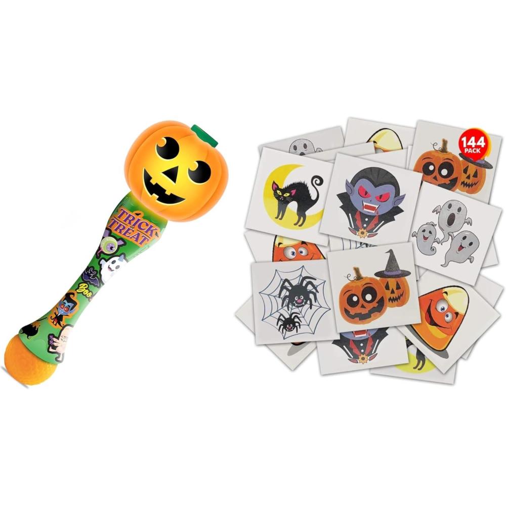imageArtCreativity Halloween Party Favors Set  Includes 1 Halloween Light up Pumpkin Bubble Blower Wand ampamp Halloween Temporary Tattoos Pack of 144 2 Inch