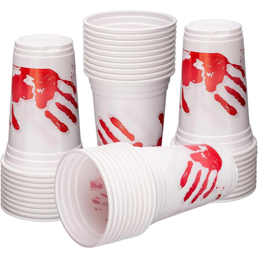 imageArtCreativity Halloween Plastic Cups  50 Pack Disposable 10oz Party Cups  Blood Print Drinkware for Kids ampamp Adults Scary Spooky Party Supplies Horror Decorations Haunted House ampamp Trick or Treat
