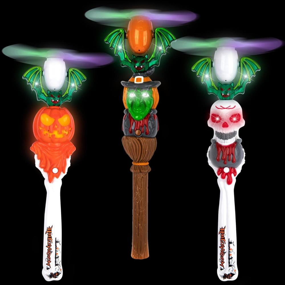 imageArtCreativity Halloween Spinner Wands with Sounds  Set of 3 LED Wands Witch Pumpkin Skull for Kids
