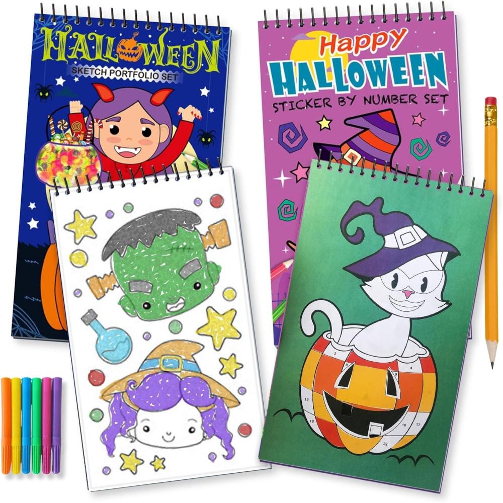 imageArtCreativity Halloween Sticker Art Books Sticker by Number Book with Halloween Sticker Art and Coloring Pages and Coloring Book with Halloween Stickers Stencil and Markers for Kids Ages 48