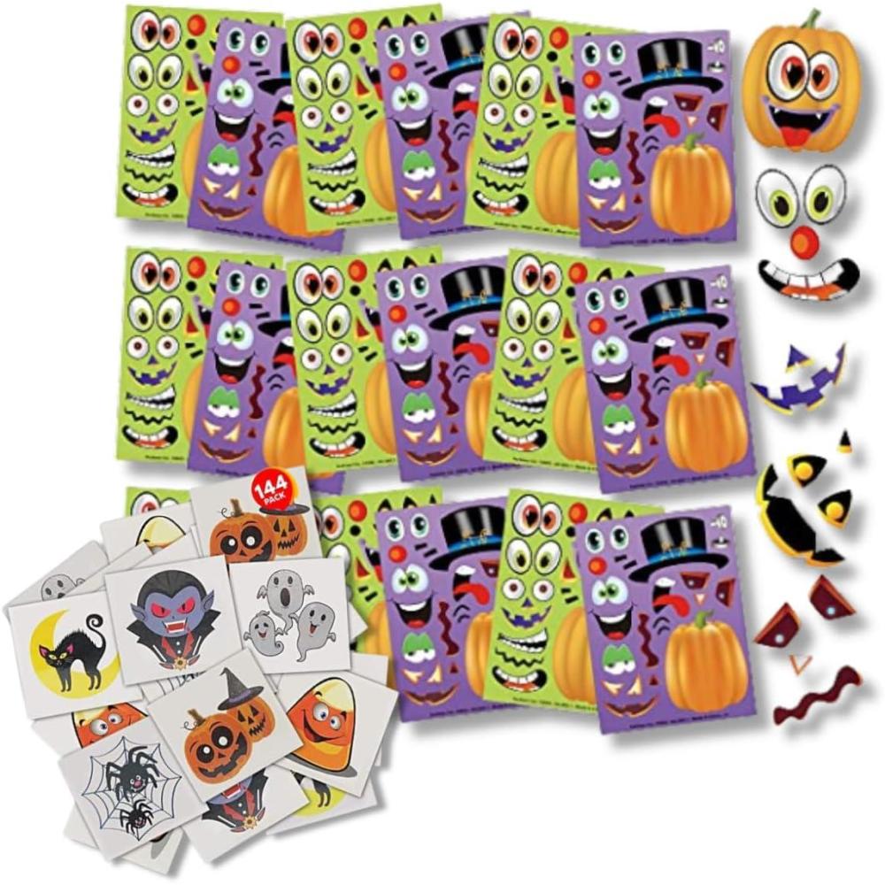 imageArtCreativity Halloween Sticker Set ampamp Temporary Tattoos 36 JackOLantern Face Sticker Sheets and 144 NonToxic Tats for Kids  Perfect for Halloween Fun Party Favors Goodie Bags and More