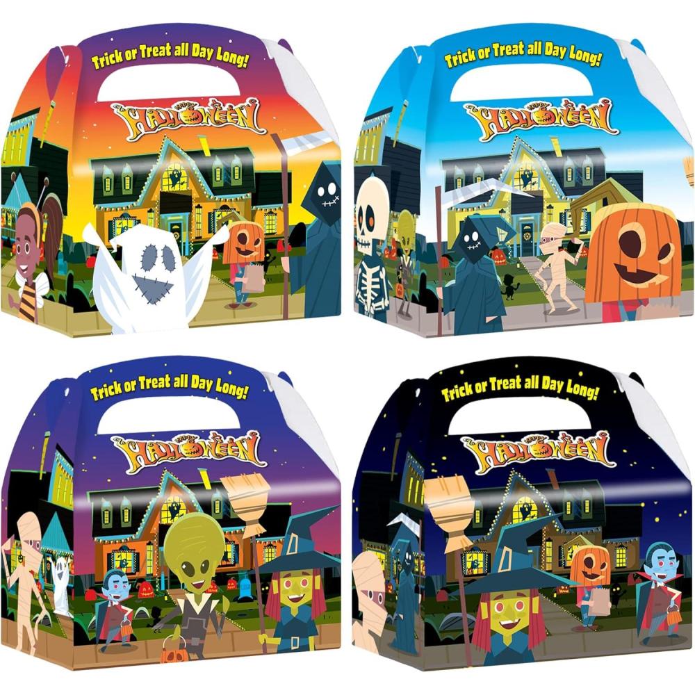 imageArtCreativity Halloween Treat Boxes Set of 12 Cardboard Candy Treat Bags with Carry Handles Trick or Treat Supplies Party Favors Halloween Candy Box for Sweets Toys Gifts and MoreTreat Boxes