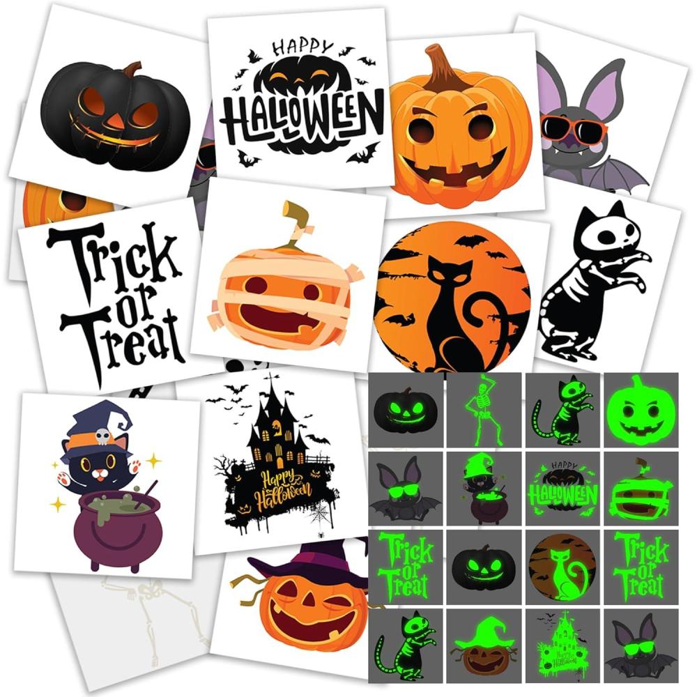 imageArtCreativity Individual Halloween Temporary Tattoos for Kids  Pack of 1602 Inch NonToxic Tattoos in 8 Spooky Designs  Trick or Treat Halloween Gifts Party Favors Supplies and Goodie Bag FillersIndividual Glow in the dark Tattoos  Pack of 144