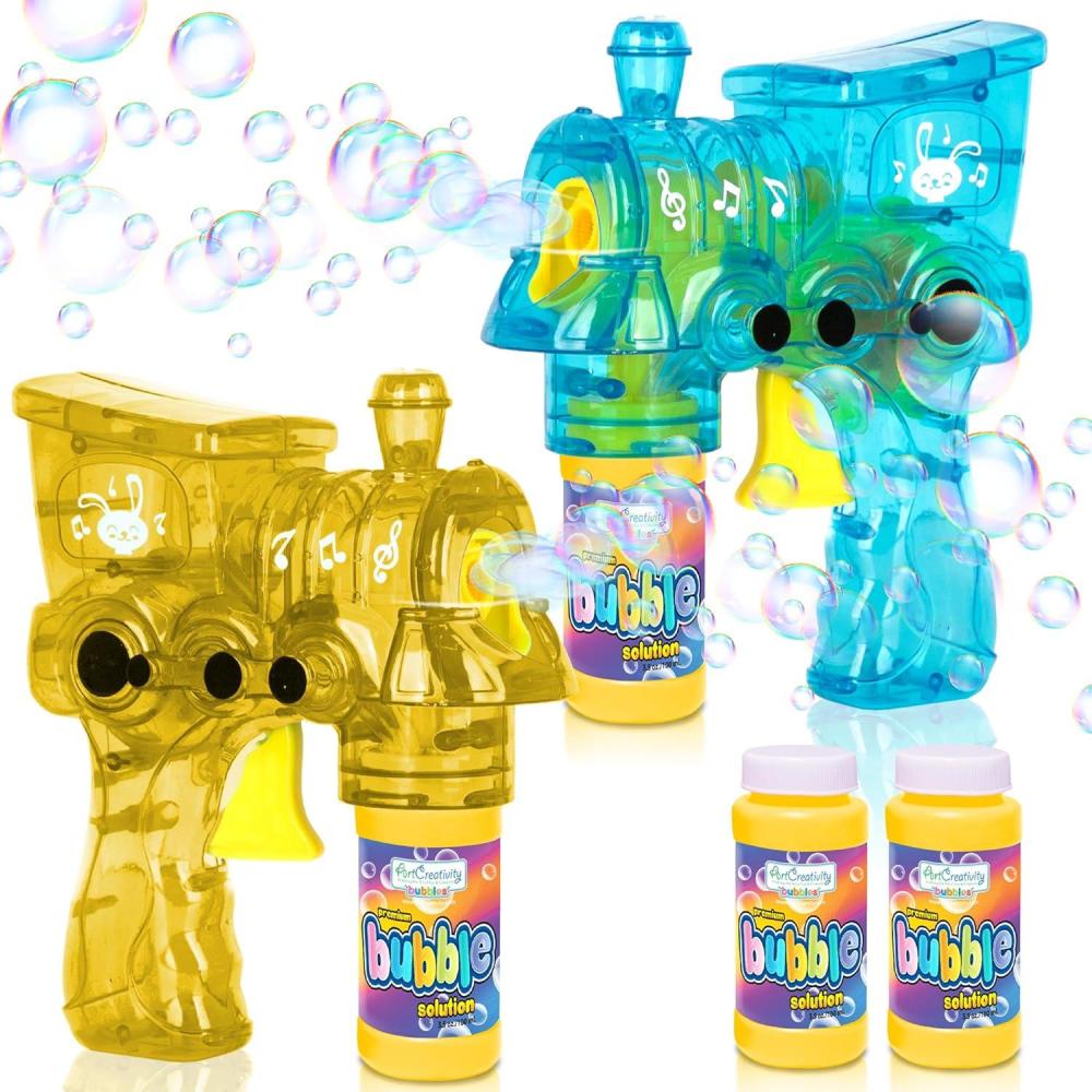 imageArtCreativity Light Up Bubble Gun Trains  2 Pack Bubble Gun Blasters and 4 Bottles of Bubbles Fluid  Train Bubbles Machine Toys for Boys  Train Toys for Toddlers and Kids Ages 13 24 48