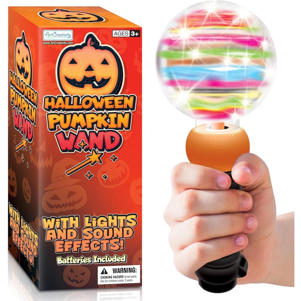 imageArtCreativity Light Up Halloween Toys for Kids Pumpkin Magic Wand Light Up Toys for Kids with Lights ampamp Spinning Effects for Kids Toddlers and Babys Unique Halloween Party FavorsLight Up with Sounds