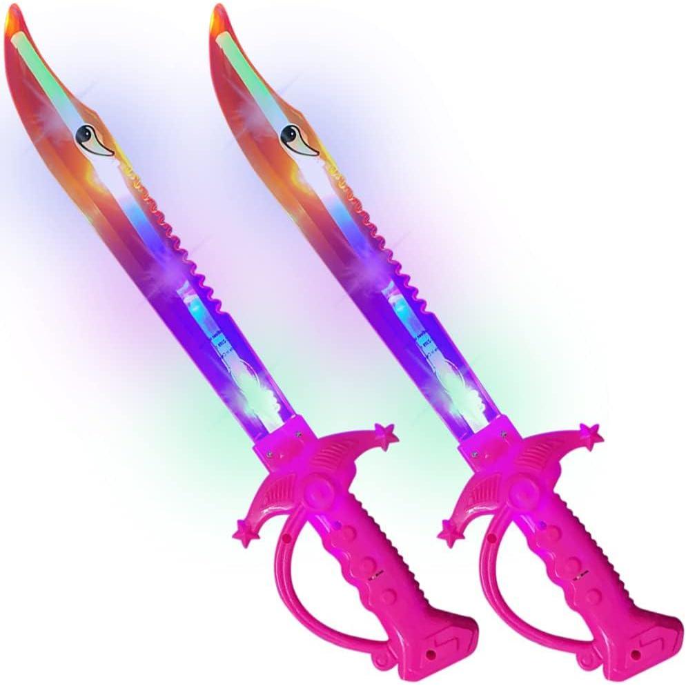 imageArtCreativity Light Up Shark Sword for Kids  Set of 2 15 Inch DressUp Toy Sword with Flashing LED Lights  Best Birthday Gift for Boys and Girls Ages 3 4 5 6 7 8 Pink