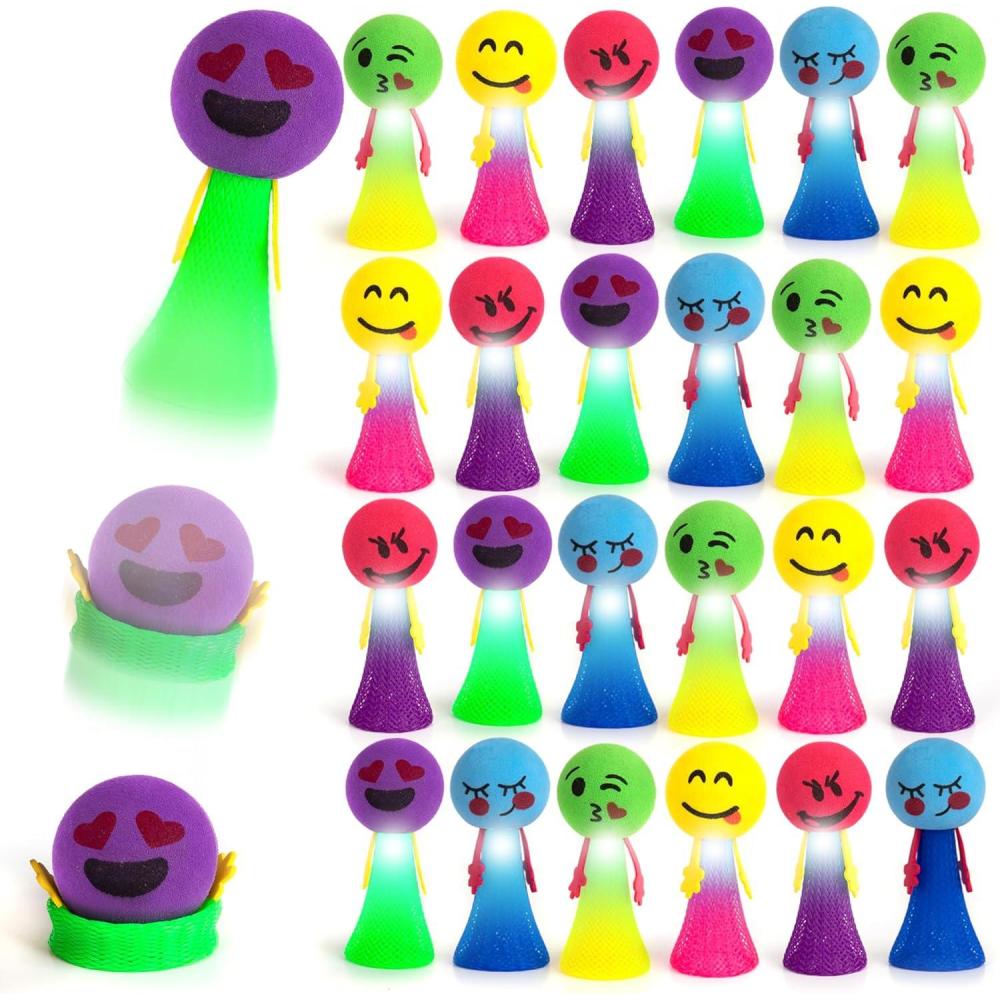 imageArtCreativity LightUp Jumping Popper Toys for Kids  24 PCS LED Spring Launchers with Flashing Lights Emoticon Faces Jump Up to 4 Feet Party Favors Goodie Bag Fillers for Boys ampamp Girls
