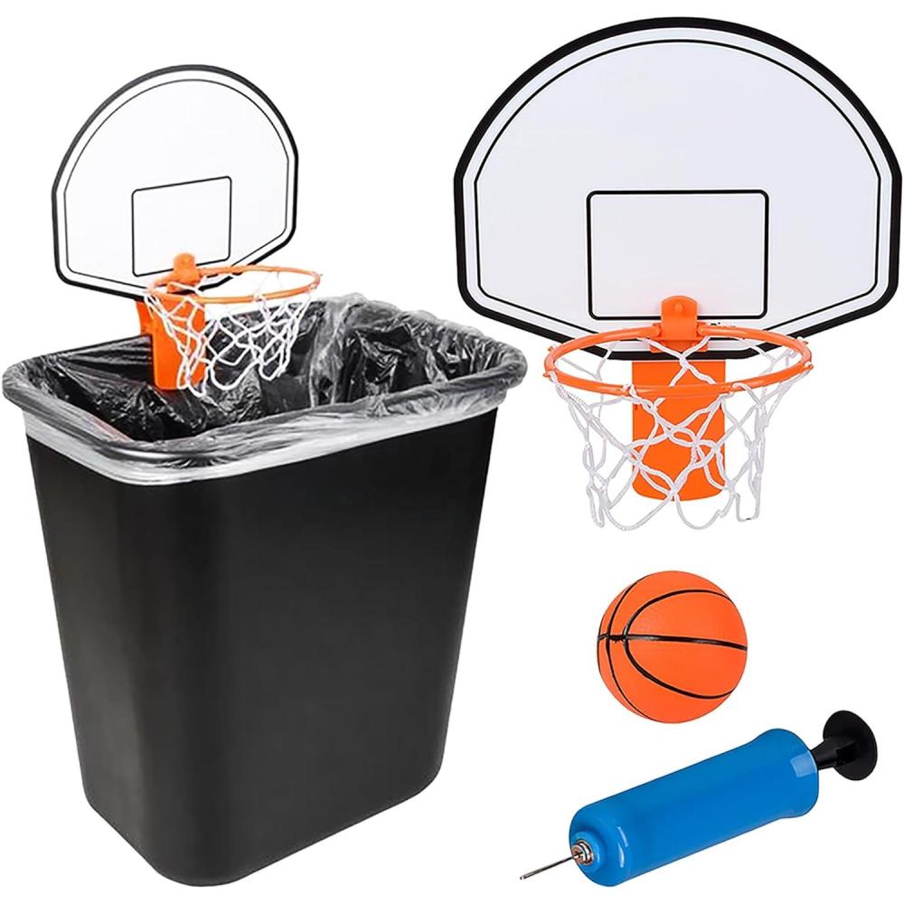 imageArtCreativity Mini Basketball Hoop Trash Can Set Includes ClipOn Hoop with Backboard Inflatable Ball and Pump Fun Indoor Basketball Hoop for Kids Office Toys Trashketball Classroom Games