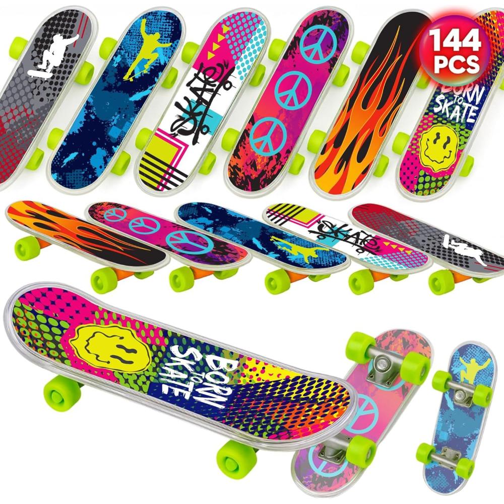 imageArtCreativity Mini Finger Skateboards for Kids Bulk Pack of 144 Durable Finger Boards in Assorted Designs 2 Inch Fingerboard Skateboard Party Favors Goody Bag Fillers