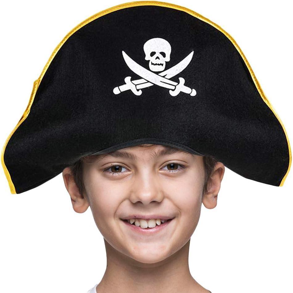 imageArtCreativity Pirate Felt Hat for Kids 1PC Pirate Costume Hat with Skull and Cross Sword Design Costume Prop for Halloween Dress Up Parties and Photo Booth Black White and Gold