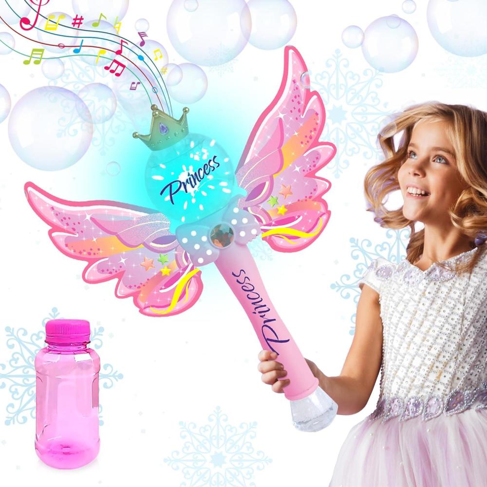 imageArtCreativity Princess Bubble Wand for Kids Light Up Bubble Blower Maker Machine with LED ampamp Sounds Toddler Bubbles Toy Fluid Solution Included Great Gift Idea Princess Toy Party Favor for Kids