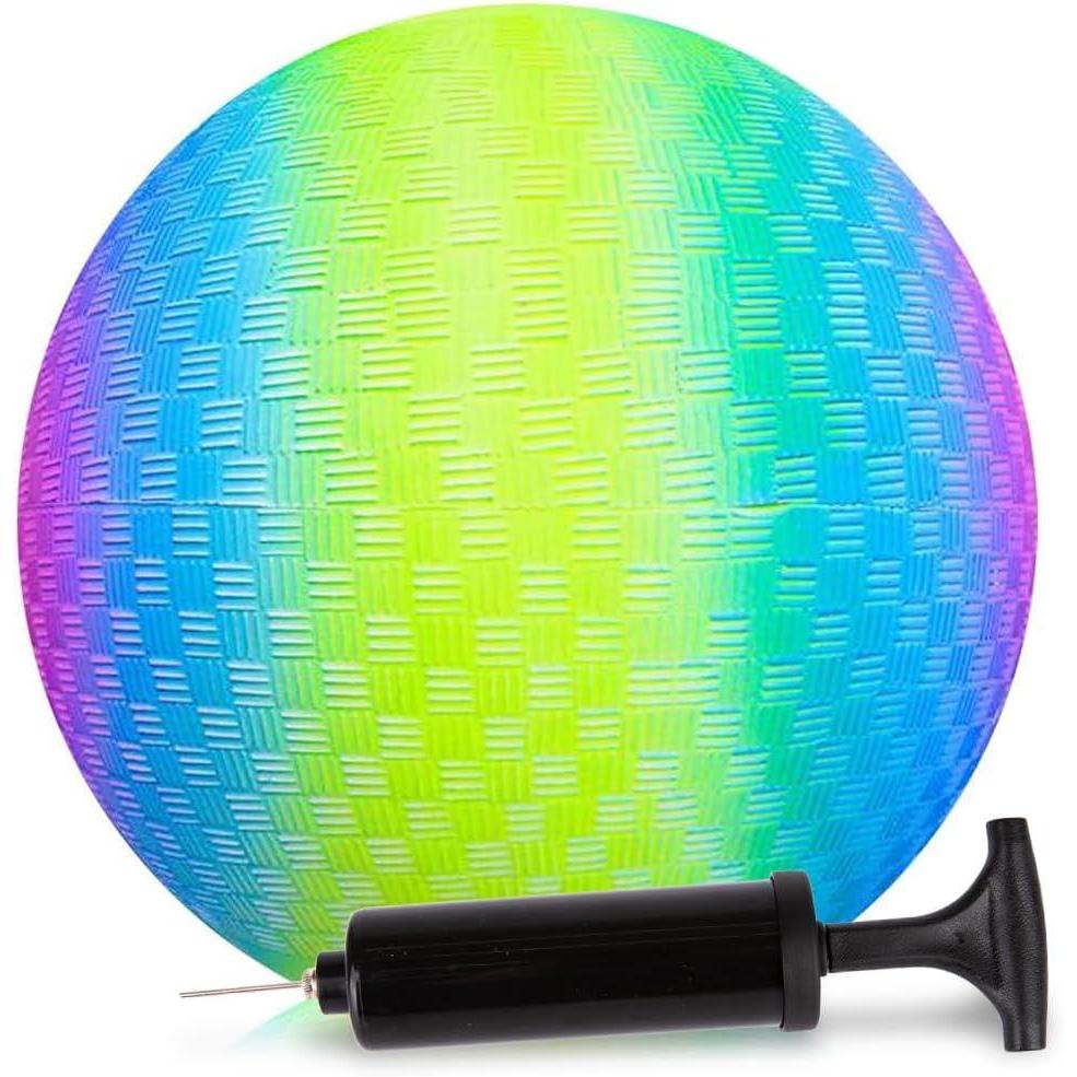imageArtCreativity Rainbow Playground Ball for Kids with Hand Pump Bouncy 9 Inch Kick Ball for Backyard Park and Beach Outdoor Fun Beautiful Colors Durable Outside Play Toys for Boys ampamp Girls