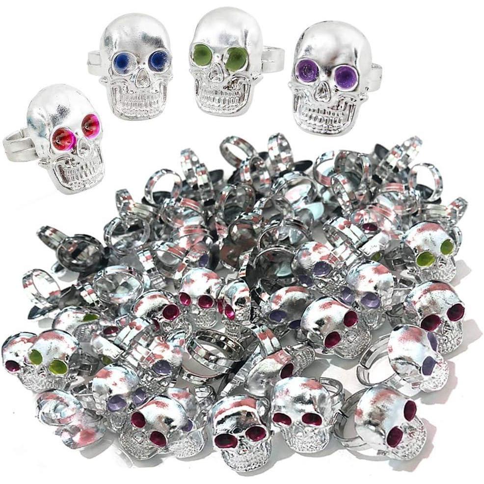 imageArtCreativity Silver Plastic Skull Rings for Kids Set of 144 Halloween Party Favors NonCandy Trick or Treat Supplies PirateTheme Goodie Bag Fillers Spooky Classroom Rewards for Boys and Girls