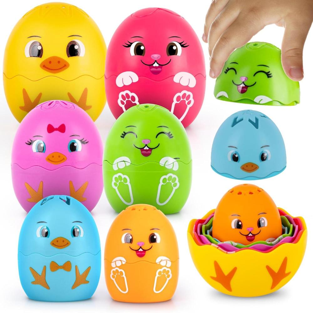 imageArtCreativity Stacking Egg Cup Bath Toy  Set of 9  Colorful Baby Nesting Doll Bath Toys for Toddlers Ages 13 35  Stacking Bunny ampamp Chick Nesting Egg Toys for Kids  Early Learning Bathtime Fun