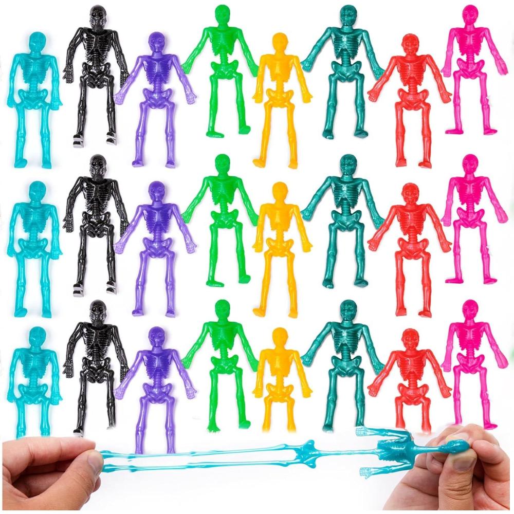 imageArtCreativity Super Stretchy Skeleton Toys  Set of 48  Halloween Toys for Kids in 10 Vibrant Colors  Stretch 7X Their Size  Halloween Party Favors Goodie Bag Fillers and Pinata Stuffers