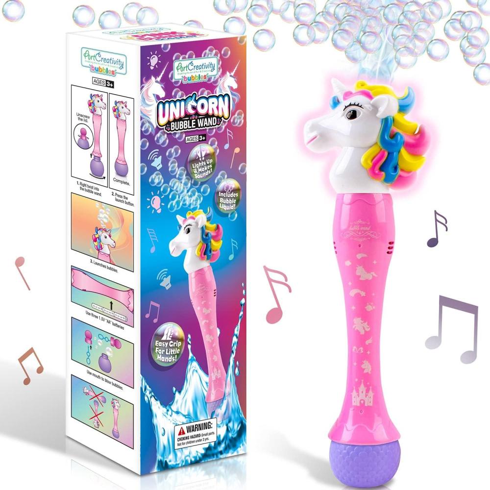 imageArtCreativity Unicorn Bubble Wand Light Up Unicorn Bubbles for Kids Ages 13 Bubble Blower for Toddlers with LED ampamp Sound Bubble Machine Great Gift Idea Party Favor Include Solution ampamp Batteries