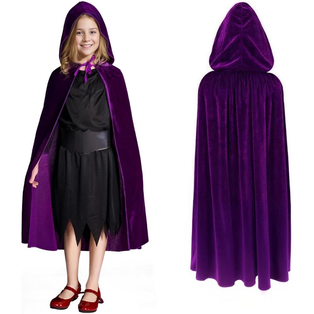 imageArtCreativity Velvet Purple Hooded Cloak for Kids 3ft Long Cloak Dark Purple Cape with Hood and String Closure Vampire Cape Witches for Toddlers  Wizard Robe for Kids