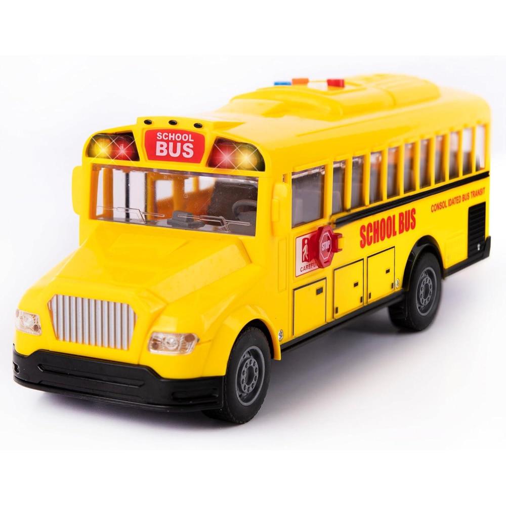 imageArtCreativity Yellow School Bus Toy with Flashing Lights ampamp Sound Friction Powered 116 Scale School Bus Toy for Kids with 4 Sounds ampamp Lights Back ampamp Side Doors Open Easter Gifts for Kids Ages 3