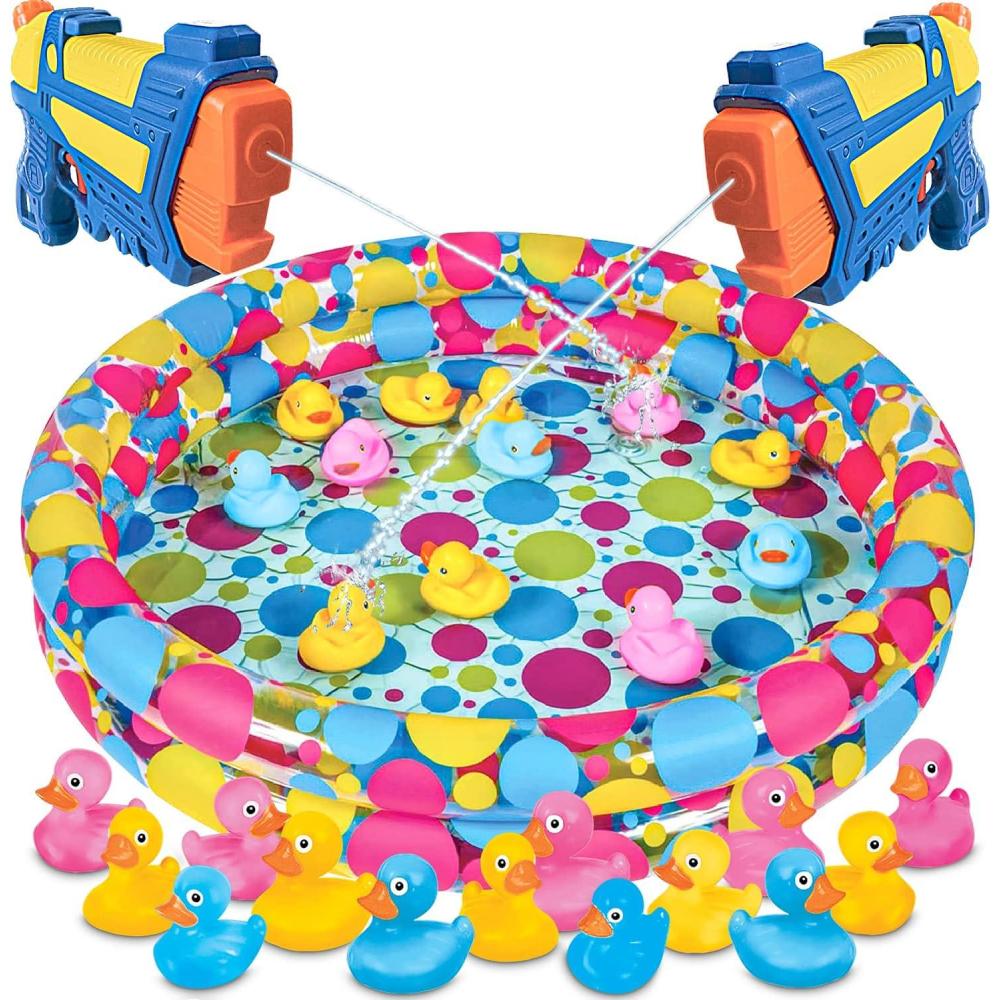 imageGamie Duck Pond Matching Carnival Game for Kids 36quot x 6quot Inflatable Pool ampamp 20 Plastic Ducks with Numbers Water Outdoor Game for Kids Fun Memory Game for Backyard Birthday Party Field Day GamesDuckem Down Shooting Game