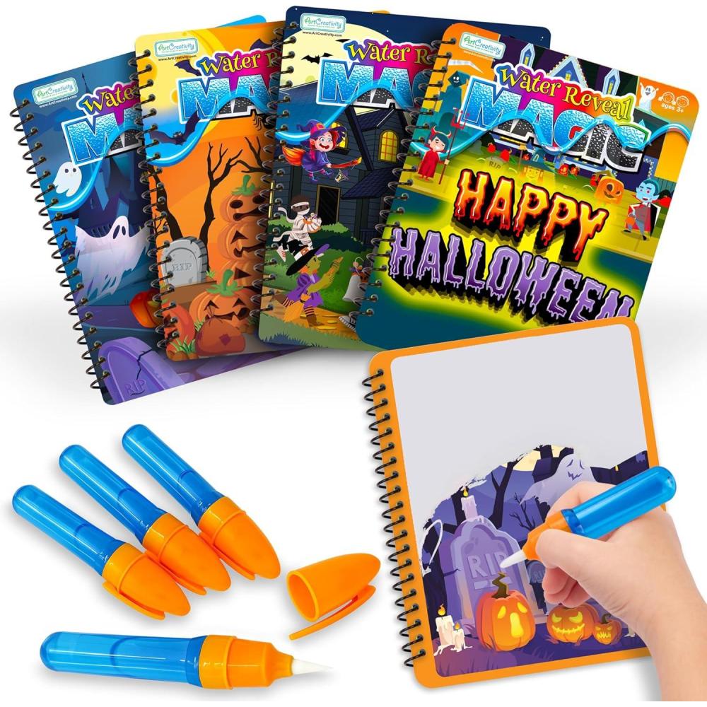 imageHalloween Party Favors for Toddlers 4 Pack Halloween Water Coloring Books for Kids Halloween Activities for Kids Boo Basket Stuffers Halloween Treats Halloween Toys Toddler Travel Essentials Gift for Toddlers