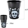 ArtCreativity 50 set Halloween Skull Cups – 16oz Black Plastic Cups for Spooky Drinks & Party Decor – Disposable Drinkware for Trick-or-Treat, Pirate Themes, Kids Parties & Haunted Events(50 Count (Pack of 1))