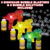 ArtCreativity Bubbland Dinosaur Friction Powered LED Bubble Blasters for Kids, 3 Light Up Bubble Guns and 6 Bottles of Bubble Fluid, Bubble Blowing Toys for Indoor & Outdoor Fun, No Batteries Needed