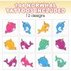 ArtCreativity Dragon Individual Temporary Tattoos for Kids – Bulk Pack of 144 Pre-Cut Dragons Tattoos in Assorted Designs, Non-Toxic 2 Inch – Dragon Tattoo Birthday Party Favors, Goodie Bag Stuffers(Narwhal)