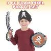 ArtCreativity Foam Pixel Pirate Set, 3-Piece Kit with Pixelated Sword, Shield, and Hat, Unique Halloween Pirate Costume Accessories, Fun Pirate Toys for Kids, Great Birthday Gift Idea