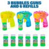 ArtCreativity Friction Powered Light Up Bubble Blaster Gun Set of 3 (No Batteries Needed) Includes LED Bubbles Guns and 6 Bottles Fluid, Outdoor, Indoor Fun Gift Idea, Summer Party Favors