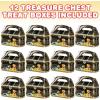 ArtCreativity Treasure Chest Treat Boxes for Kids, Pack of 12 Cardboard Box with Handles, Treasure Box Toys, Cookies, Candy Goody Bags, Halloween Pirate Accessories Birthday Party Favors Gift Bag