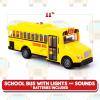 ArtCreativity Yellow School Bus Toy with Flashing Lights & Sound, Friction Powered 1/16 Scale School Bus Toy for Kids with 4 Sounds & Lights, Back & Side Doors Open, Easter Gifts for Kids Ages 3+